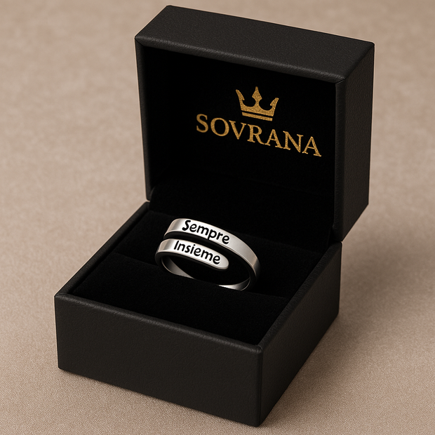 Scatola regalo Sovrana Gioielli blu con logo argento e anello